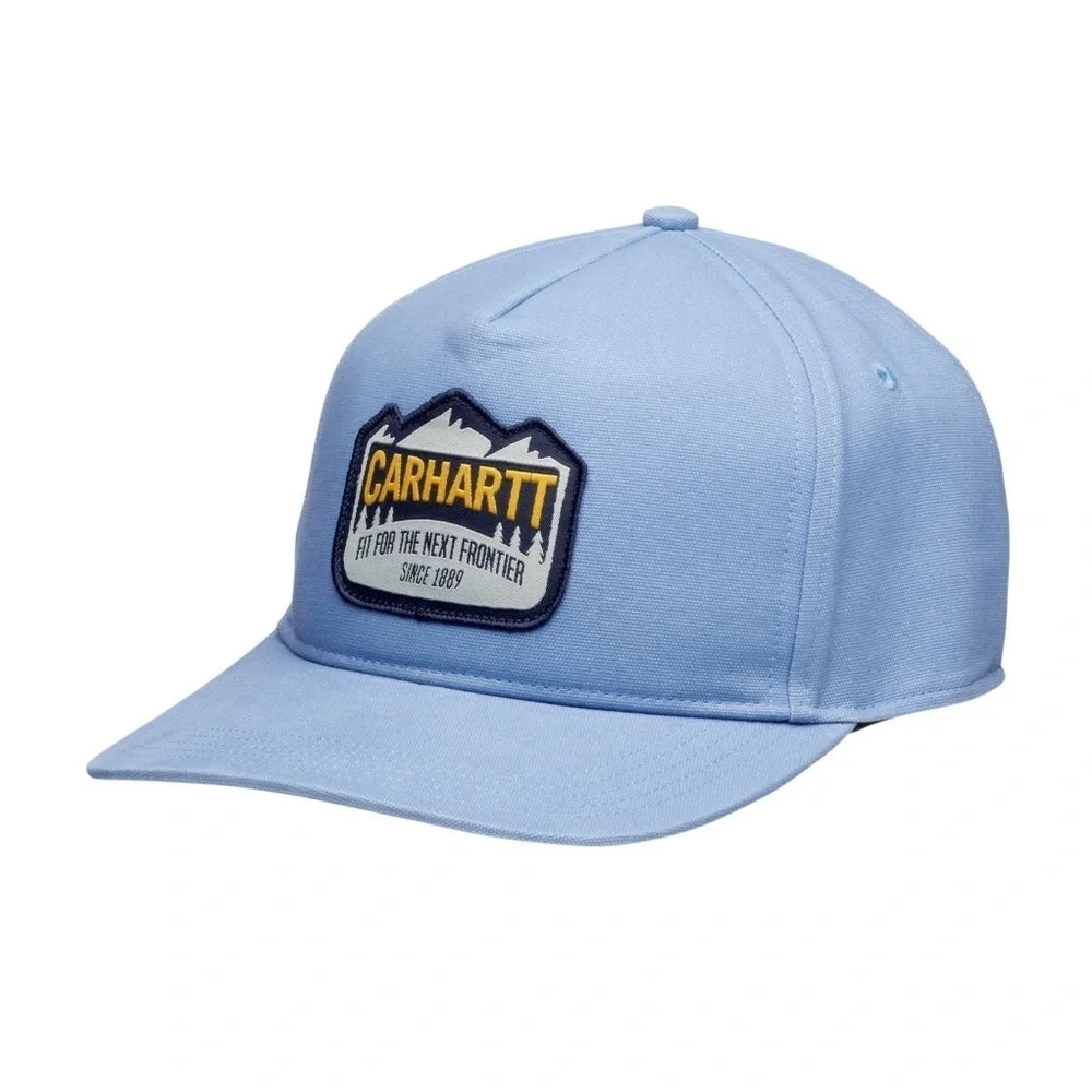 NWT Carhartt Mountain Patch Blue Canvas Flat Brim Hat